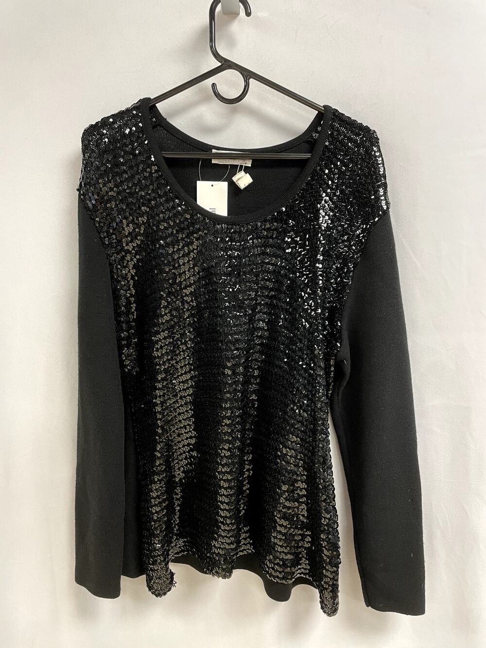 Vintage YSL YVES SAINT LAURENT Sequin Scoop Neck Knit Sweater Black Women's M/L